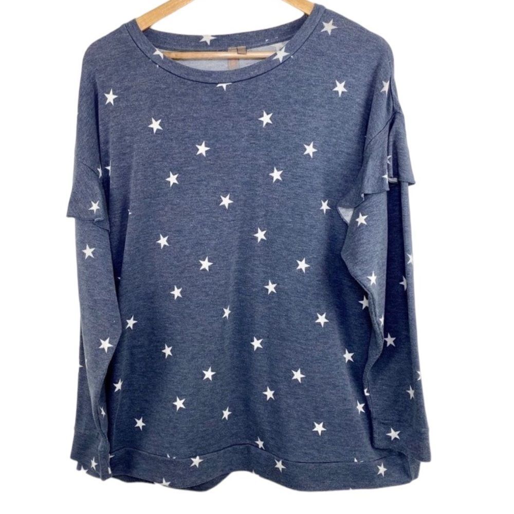 Brina & Em star print ruffle blue gray knit to